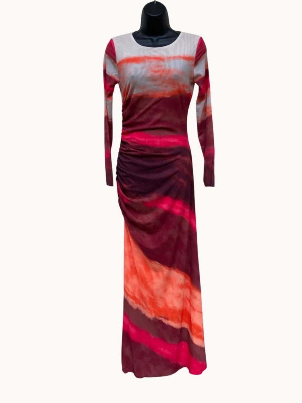 Women's Tie Dye Long Sleeve Maxi Dress Mesh Bodycon Ruched Dress - Size: Small - Picture 4 of 14